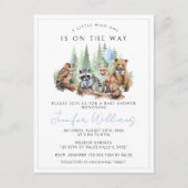 ウッドランド森林動物男の赤ちゃんのシャワーポストカード 案内ポストカード (正面)