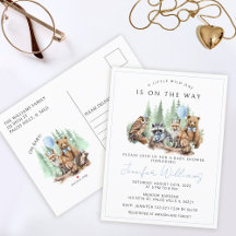 ウッドランド森林動物男の赤ちゃんのシャワーポストカード