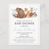 ウッドランド森林動物男の赤ちゃんのシャワーポストカード 案内ポストカード (正面)