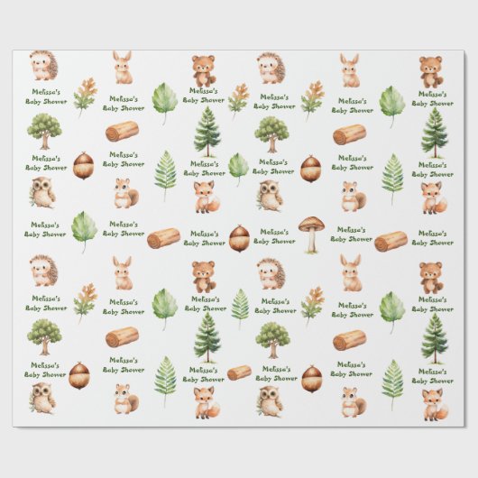 ウッドランド森林動物男の赤ちゃんシャワー ラッピングペーパー (フラット)