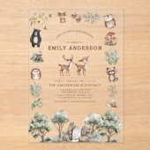 ウッドランド森林動物男女兼用赤ちゃんシャワー アクリル招待状 (正面)