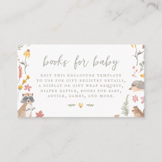 ウッドランド森林動物男女兼用赤ちゃんシャワー エンクロージャーカード (正面)