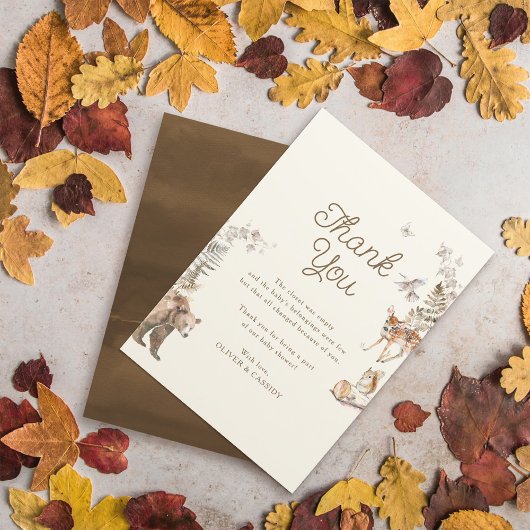 ウッドランド森林動物男女兼用赤ちゃんシャワー サンキューカード