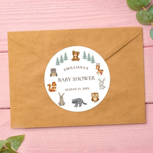 ウッドランド森林動物男女兼用赤ちゃんシャワー ラウンドシール