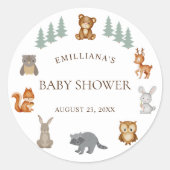 ウッドランド森林動物男女兼用赤ちゃんシャワー ラウンドシール (正面)