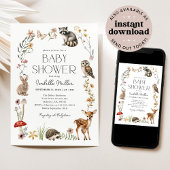 ウッドランド森林動物男女兼用赤ちゃんシャワー 招待状