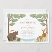 ウッドランド森林動物男女兼用赤ちゃんシャワー 招待状 (正面)