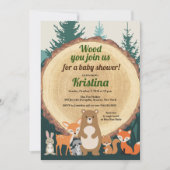 ウッドランド森林動物緑の木の赤ちゃんシャワー 招待状 (正面)