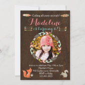 ウッドランド森林動物誕生日招待状（木材） 招待状 (正面)