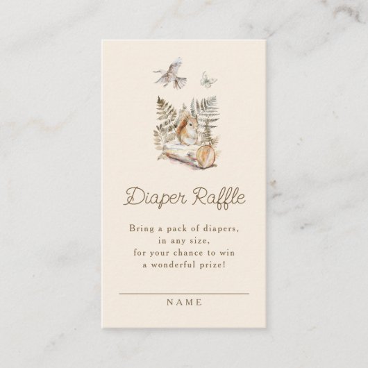 ウッドランド森林動物赤ちゃんシャワーおむつラッフル エンクロージャーカード (正面)