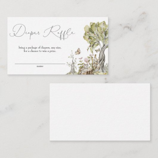 ウッドランド森林動物赤ちゃんシャワーおむつラッフル エンクロージャーカード (正面/裏面)