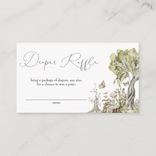 ウッドランド森林動物赤ちゃんシャワーおむつラッフル エンクロージャーカード (正面)