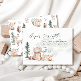 ウッドランド森林動物赤ちゃんシャワーおむつラッフル エンクロージャーカード