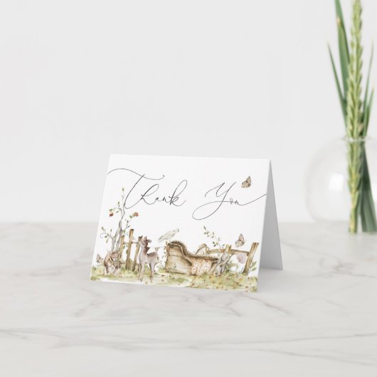 ウッドランド森林動物赤ちゃんシャワーまたは誕生日 サンキューカード (正面)