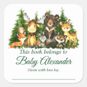 ウッドランド森林動物赤ちゃんシャワーブックラベル スクエアシール (正面)