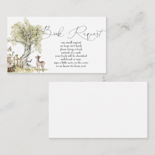 ウッドランド森林動物赤ちゃんシャワーブックリクエスト エンクロージャーカード (正面/裏面)