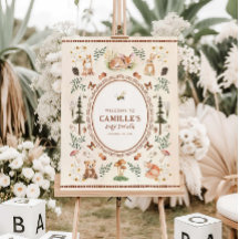 ウッドランド森林動物赤ちゃんシャワー歓迎サイン