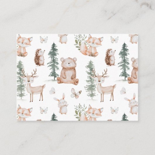 ウッドランド森林動物赤ちゃんシャワー表示シャワー エンクロージャーカード (裏面)