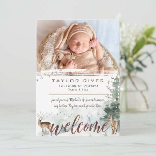 ウッドランド森林松の鹿の写真誕生発表 案内状 (スタンド正面)