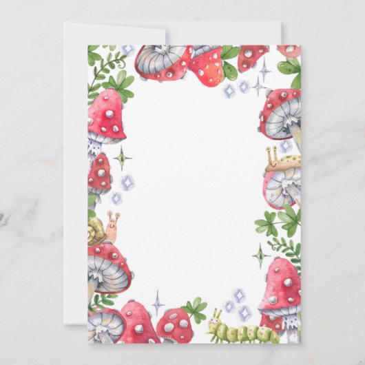 ウッドランド森林水の色キノコの赤ちゃんシャワー 招待状 (裏面)