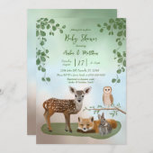ウッドランド森林生き物ベビーシャワー招待状 招待状 (正面/裏面)