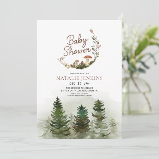 ウッドランド森林男女兼用赤ちゃんシャワー 招待状 (スタンド正面)