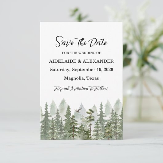 ウッドランド森林結婚写真の緑 セーブザデート (スタンド正面)