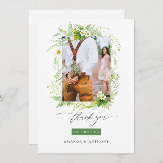 ウッドランド森林結婚緑化の写真コラージュ サンキューカード (正面/裏面)