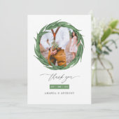 ウッドランド森林結婚緑化の写真コラージュ サンキューカード (スタンド正面)