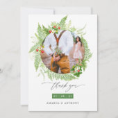 ウッドランド森林結婚緑化の写真コラージュ サンキューカード (正面)