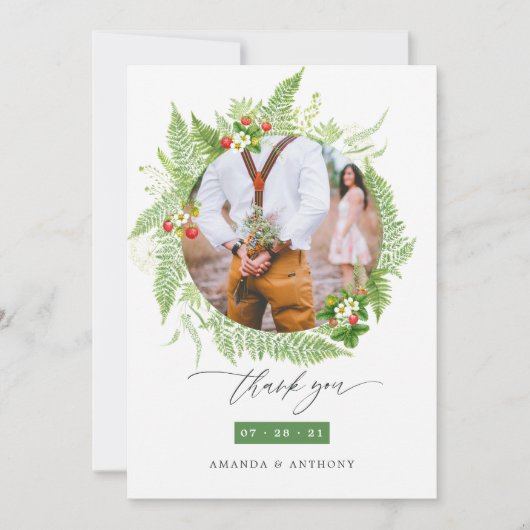 ウッドランド森林結婚緑化の写真コラージュ サンキューカード (正面)