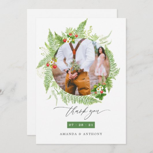 ウッドランド森林結婚緑化の写真コラージュ サンキューカード (正面/裏面)