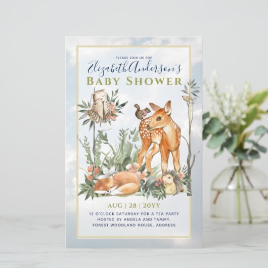 ウッドランド森林緑の野生動物の赤ちゃんシャワー (スタンド正面)