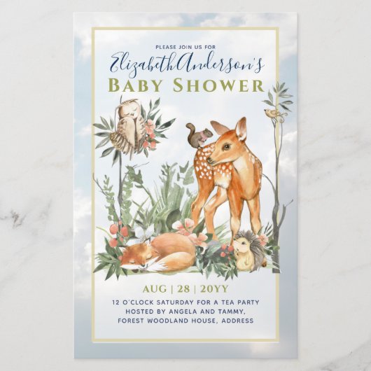 ウッドランド森林緑の野生動物の赤ちゃんシャワー (正面)