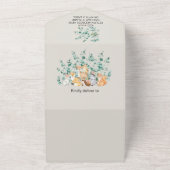 ウッドランド森林緑の野生動物の赤ちゃんシャワー オールインワン招待状 (外側)