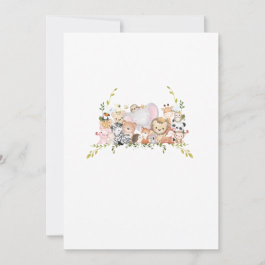 ウッドランド森林緑の野生動物の赤ちゃんシャワー 招待状 (裏面)
