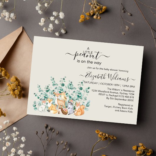 ウッドランド森林緑の野生動物の赤ちゃんシャワー 招待状