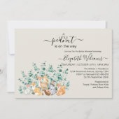 ウッドランド森林緑の野生動物の赤ちゃんシャワー 招待状 (正面)