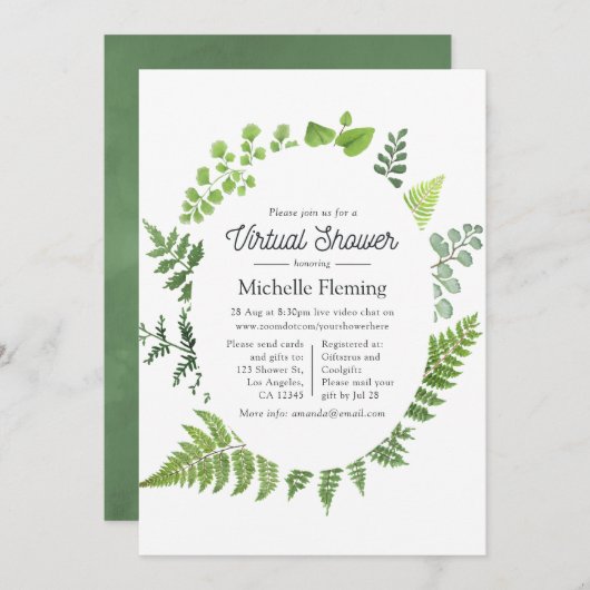 ウッドランド森林緑化仮想ベビーシャワー 招待状 (正面/裏面)