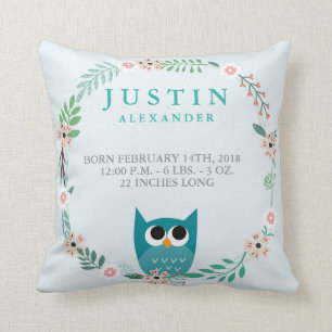 ウッドランド森林誕生統計フクロウ子供部屋枕 クッション