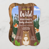 ウッドランド森林赤ん坊の動物の赤ちゃんシャワー 招待状 (正面/裏面)