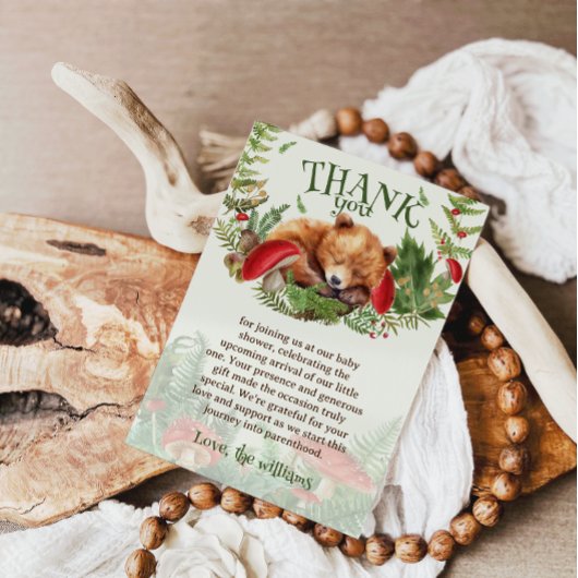 ウッドランド植物性可愛いクマ赤ちゃんシャワー サンキューカード