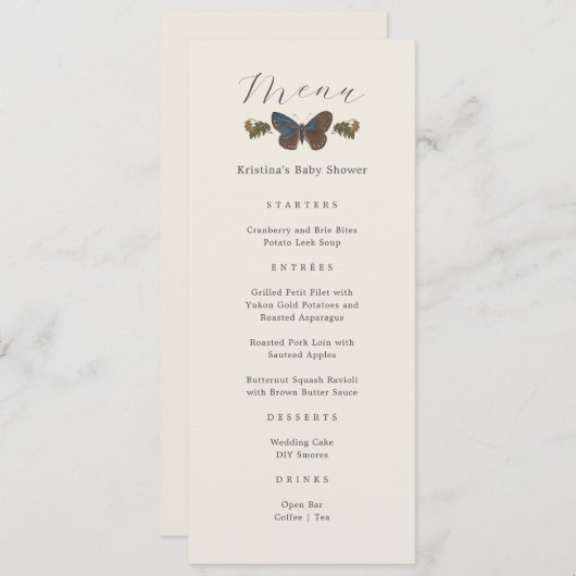 ウッドランド植物性男女兼用赤ちゃんシャワーメニュー 招待状 (正面/裏面)