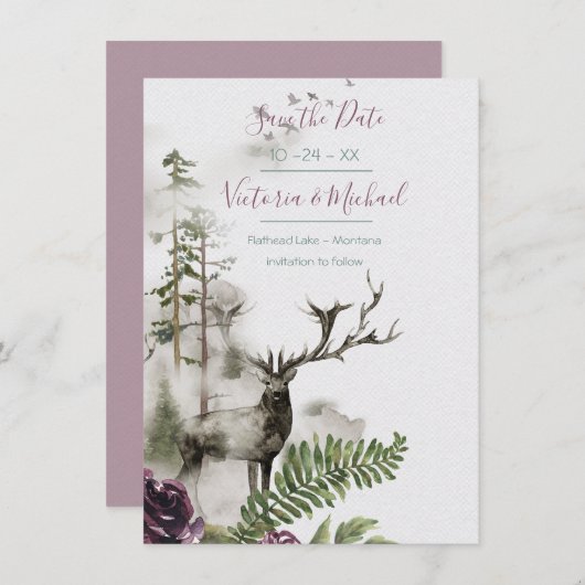 ウッドランド水彩フォレスト日付を保存 サンキューカード (正面/裏面)