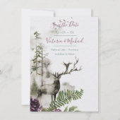 ウッドランド水彩フォレスト日付を保存 サンキューカード (正面)