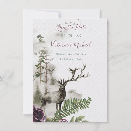 ウッドランド水彩フォレスト日付を保存 サンキューカード (正面)