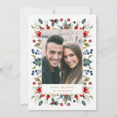 ウッドランド水彩ベリーフレームクリスマス写真 シーズンカード (正面)