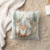 ウッドランド水彩動物 クッション (ブランケット)