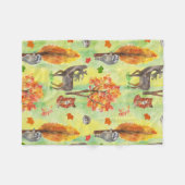 ウッドランド水彩動物 フリースブランケット (正面(横))