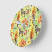 ウッドランド水彩動物 ラウンド壁時計 (傾斜)